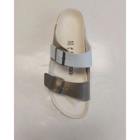 Birkenstock Arizona Split Birko-Flor Womens 10 Mens 8 Sandals Gold White EU 41 - Picture 2 of 9